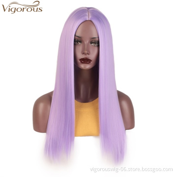 Vigorous Cosplay Party Wigs Long Straight Wigs Synthetic Purple Color Women's Wig Middle Part Hair Wholesale Price